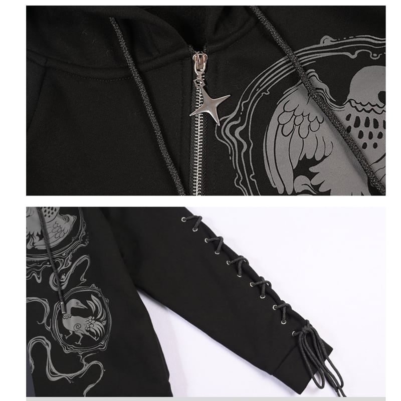 [Ancient Monster---Gold Series] ★China style hoodie★ Tops Thick, warm, brushed lining, loose, black, black