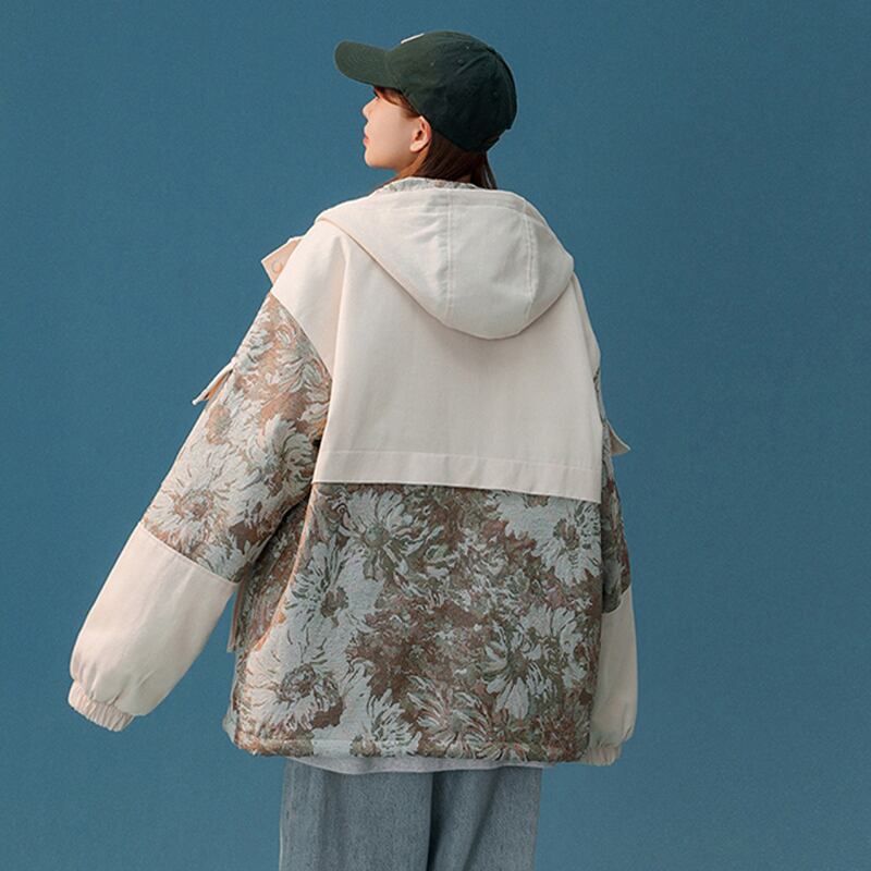 [Morimoto Series] ★Winter Coat★ Outerwear 2color Jacket Floral Pattern Unisex Men's Large Size Beige Blue