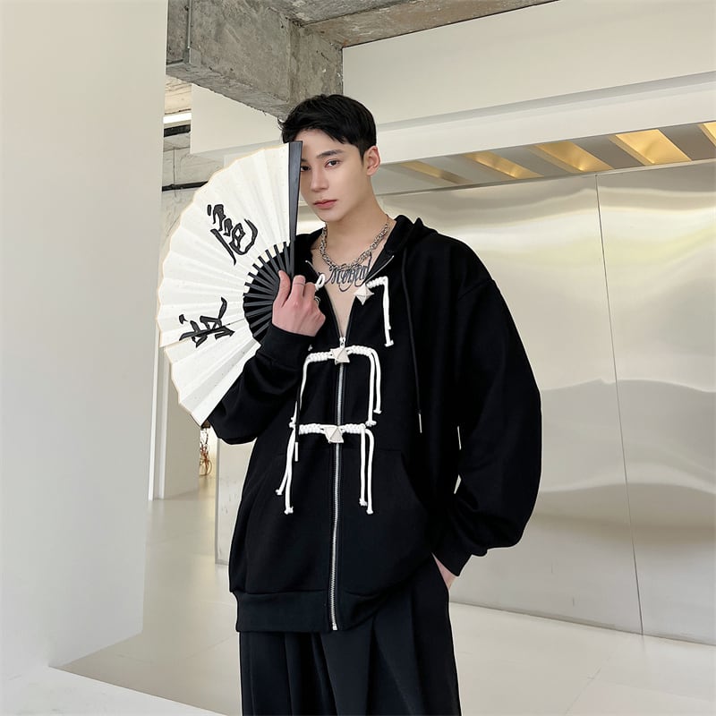 [Illustrated series] ★China style outerwear★ Parka unisex men's China button spring clothes black white