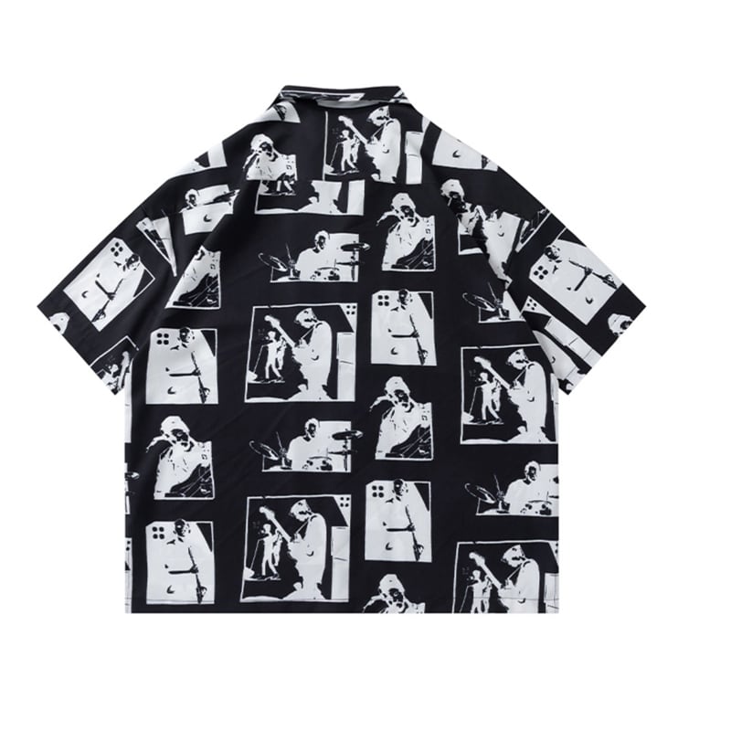 [TRAVEL ISSUANCE Series]★Retro Shirt★ 4color Graffiti Print Unisex Men's Red Green White Black