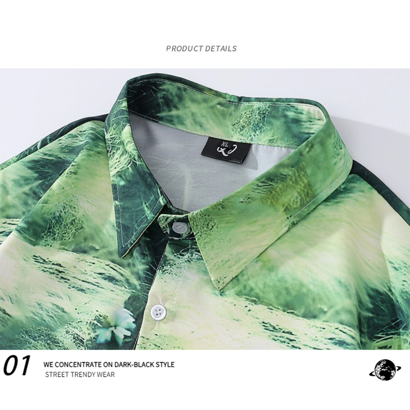 [Escaped Earth Series]★Shirt★ Long sleeve shirt tops oil painting style unisex men's ML XL 2XL Green Green