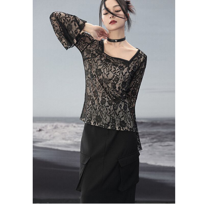 [Big Blue Dragon Series] ★China style top★ Lace, sexy, long sleeves, design, original, improves your temperament