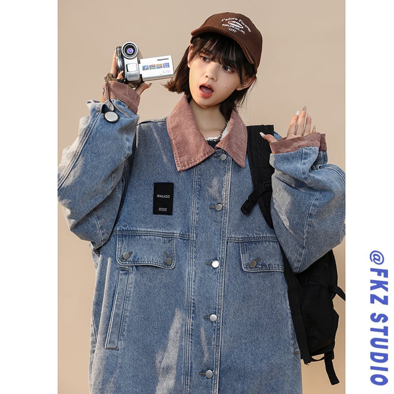 [FKZ Series]★Jacket★ 2color outer denim jacket unisex men's jeans color scheme blue black