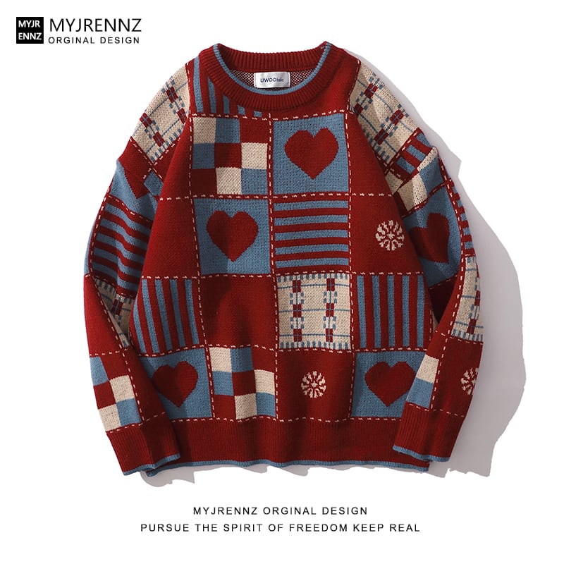 [MYJRENNZ Series] ★Sweater★ 2color Tops Christmas Unisex Men's Hat Plaid Pattern