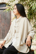 Load image into Gallery viewer, Chinese-style outerwear, tops, blouses, shirts, Chinese-style clothes, retro, literary style, ethnic style, girls' night out, class reunions, stand neck, long sleeves, short length, Chinese button, apricot, white, cotton linen fabric
