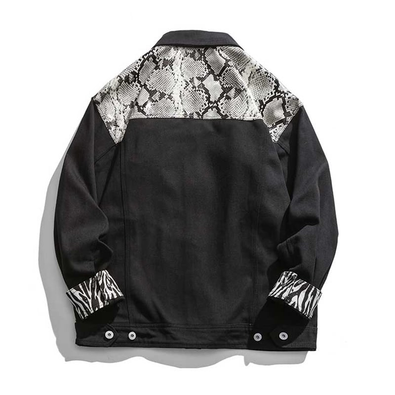 [LP Series]★China style jacket★ Stadium jacket snake pattern zebra pattern outerwear sukajan black white switching casual unisex