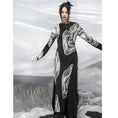 Load image into Gallery viewer, [Da Qinglong Shu Series] ★China-style dress★ Improved cheongsam dress, long sleeves, slits, print, long length, original, slimming
