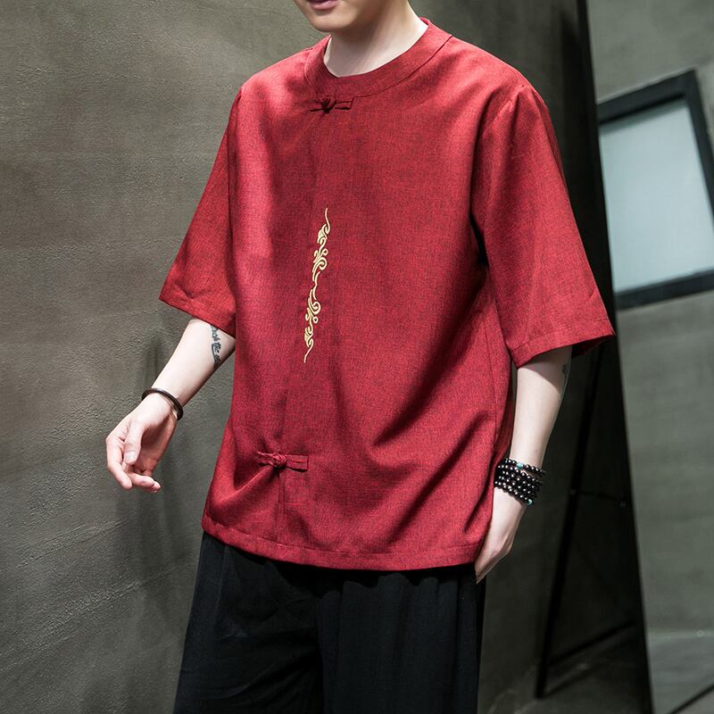 [JUNYI Series]★China style shirt★ Tops 3color Unisex Men's Large Size Embroidery Gray Red