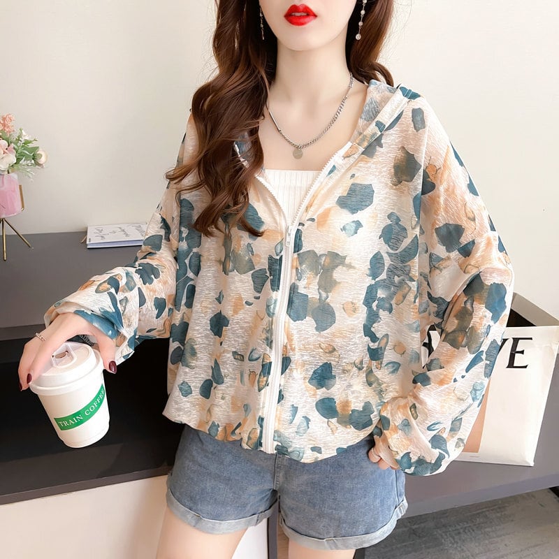 [YIDIEQING Series] ★Thin outerwear★ 2 colors Sun protection, air conditioning protection, women's, floral pattern, thin summer clothes