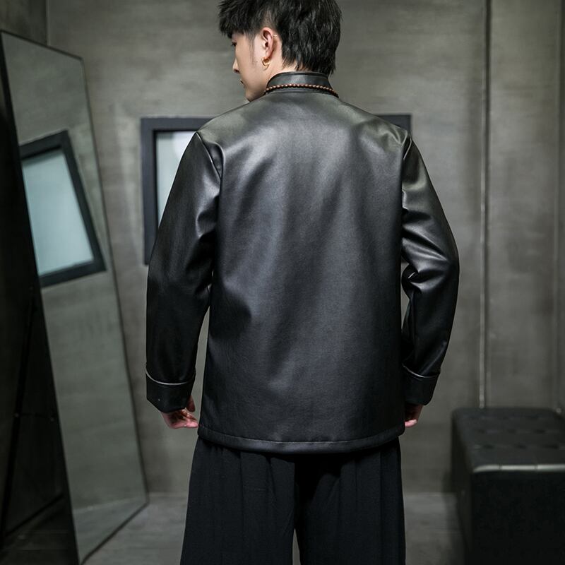 [PINZHI Series]★China style jacket★ 2color outerwear PU unisex men's large size black coffee color