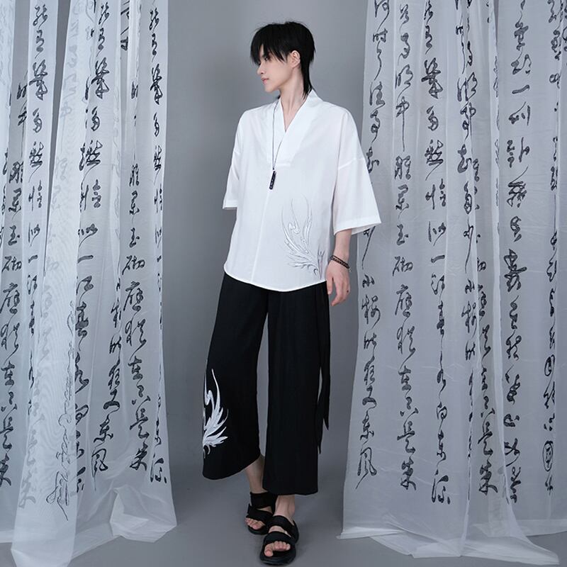 [Kuraho Koya Series] ★Chinese style tops★ 2color black or white embroidered shirt Chinese clothes improved Tang suit cotton linen original