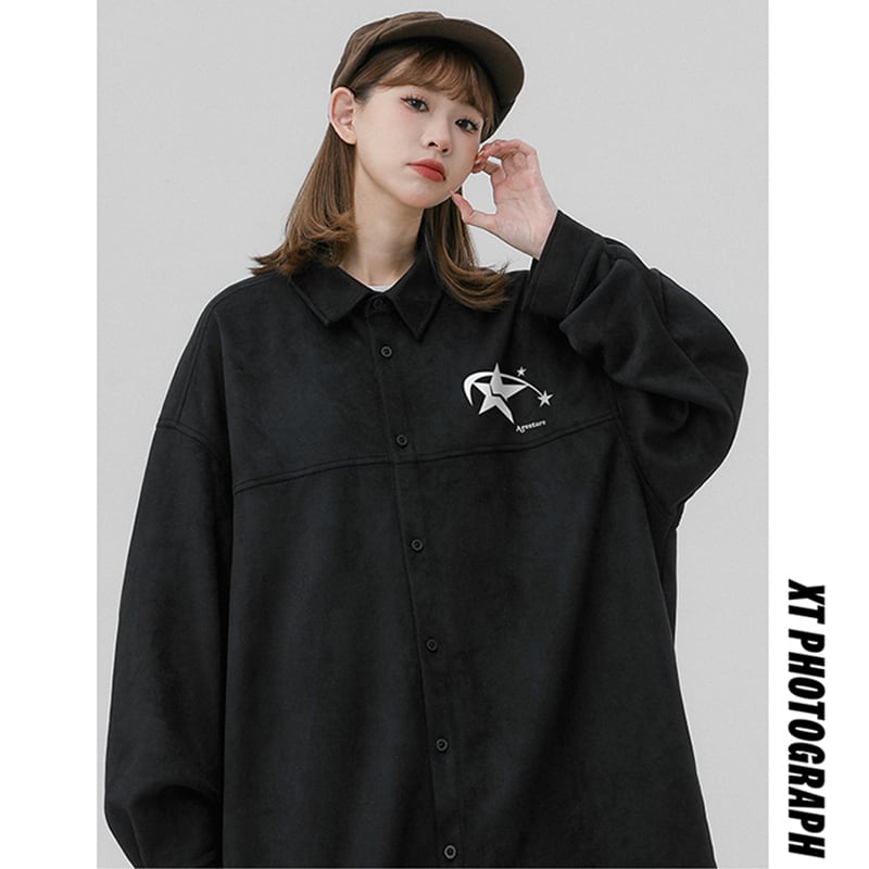 [Fujiiman Series]★Shirt★ 4color Tops Long Sleeve Shirt Unisex Men's Black Gray Pink Red