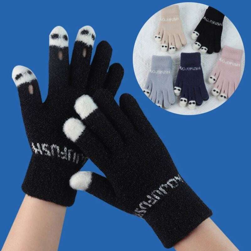 [AOJU Series] ★Gloves★ Accessories, cold protection, available in 5 colors, knit, open fingers, pink, beige, black, navy, light blue