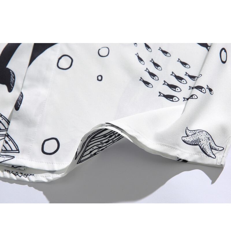 [Satoru Series]★Shirt★ Tops 2color Unisex Men's Animal Pattern Shark Sea Black White SML XL 2XL