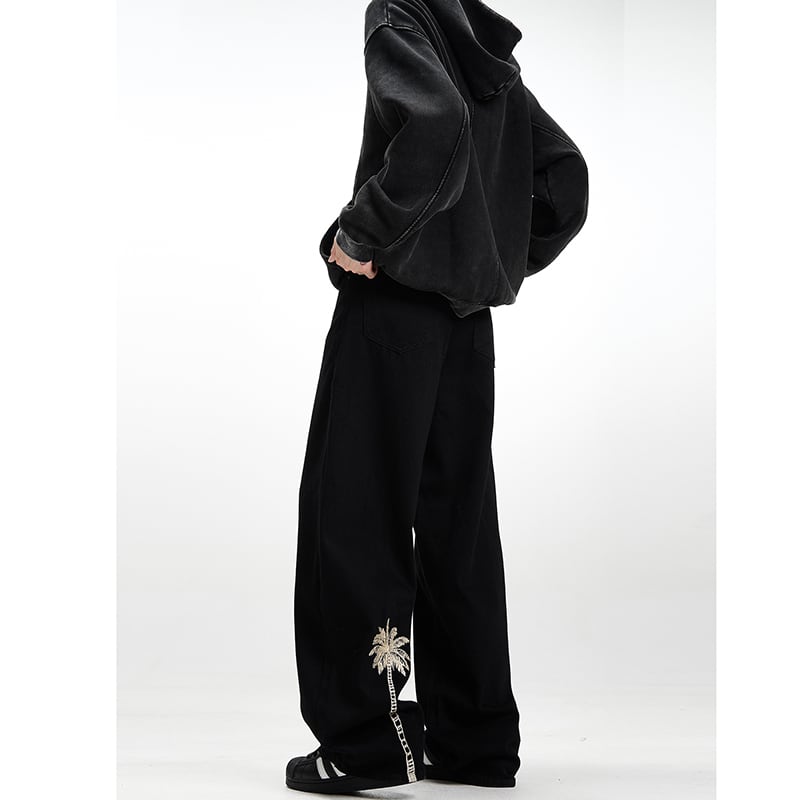 [Mr Bense Series] ★Denim Pants★ Embroidered Bottoms Trousers Unisex Men's Simple Black