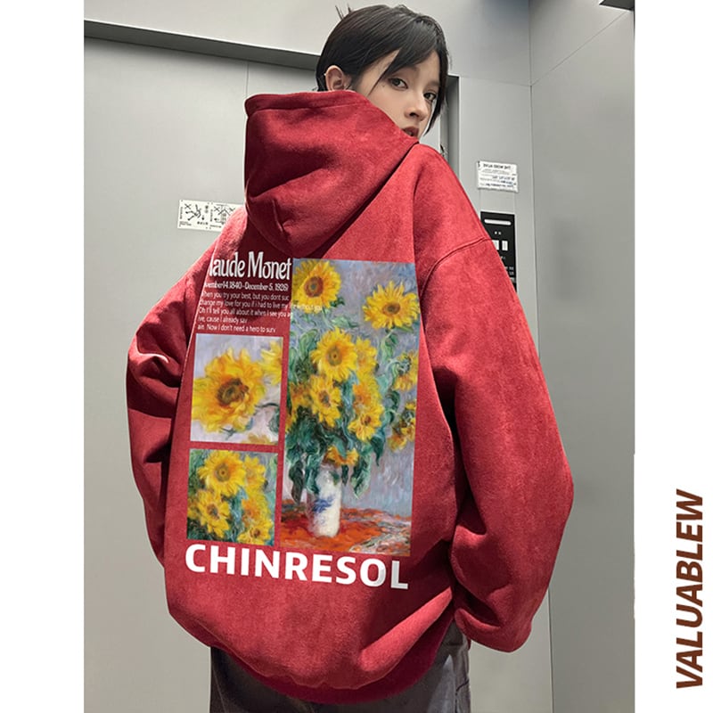 [GEBOXUAN Series]★Parker★ 7color Regular type or brushed lining type Tops Suede Oil painting style Sunflower Unisex Men's