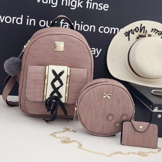 [Trendy Shop Series]★3-piece set bag★ 3color rucksack + circle bag + card bag super cheap cute