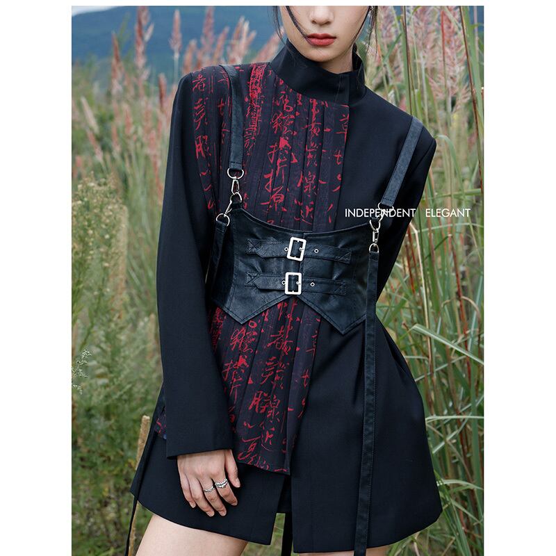 [Big Blue Dragon Series] ★China style coat★ Outer letter pattern black red cool easy to match print