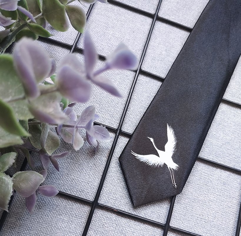 [Kuratakakoya Series] ★Tie★ 2color Black or Silver Crane Easy to match Accessories Casual