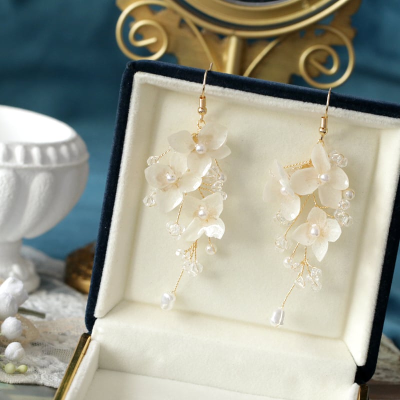 [Ma series]★China style earring★Earrings ladies accessories pair white white flowers dried flowers