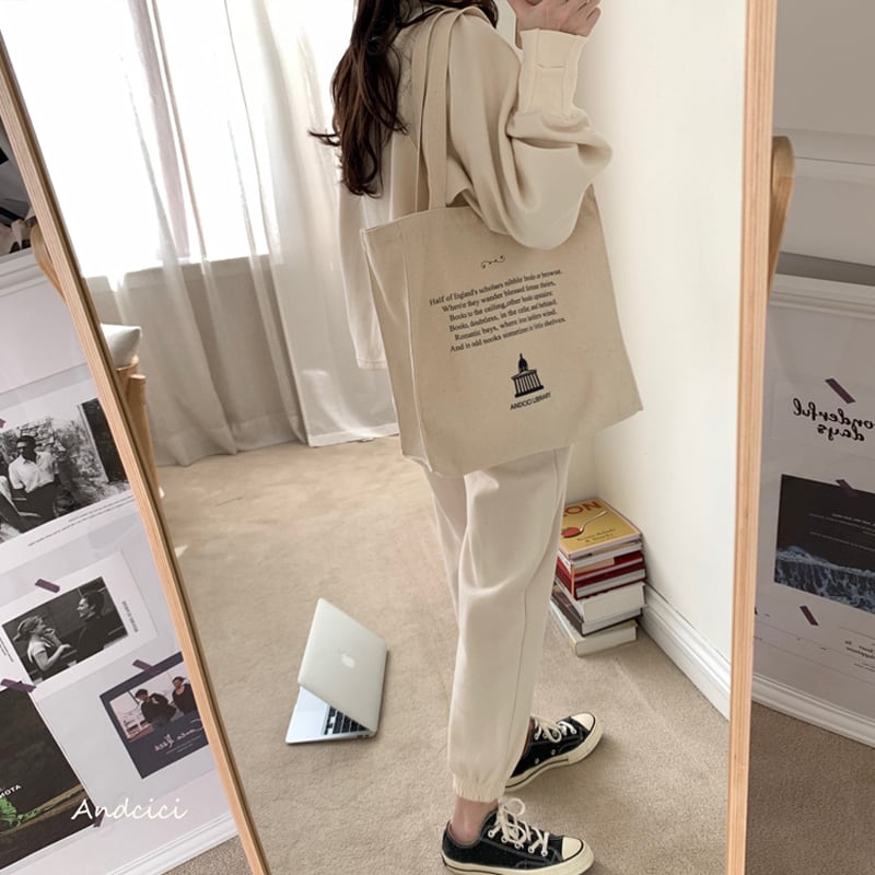 [Andcici Series]★Bag★ Tote bag, canvas, large capacity, date, book, casual, blue, beige, easy to match