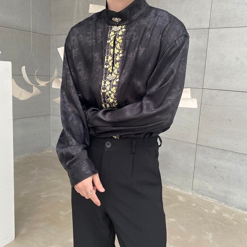 [Illustrated series] ★Chinese style shirt★ 2color improved Tang suit unisex men's black white Chinese clothing