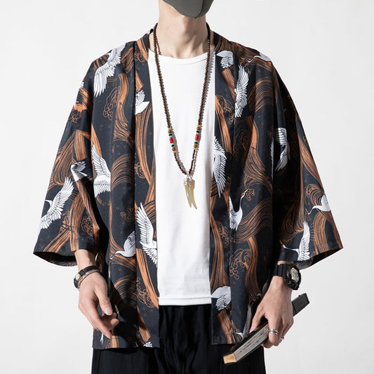 [JUNYI Series] ★Happi coat★ Crane Chinese style Unisex Men's Large size Thin Unique Casual