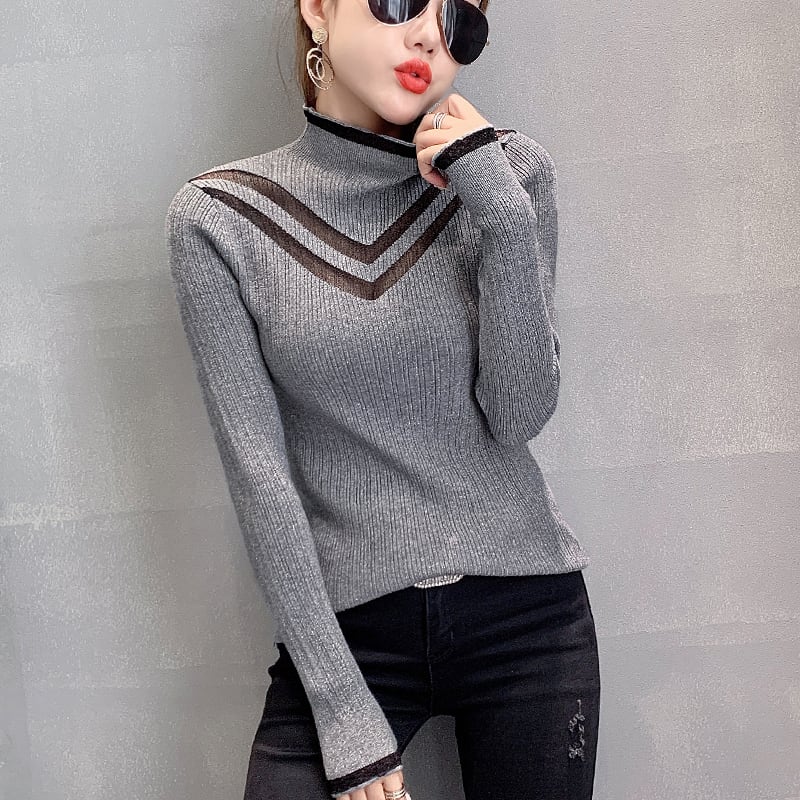 [YINUO series]★Knit tops★ 4color tops sweater turtleneck sexy easy to match