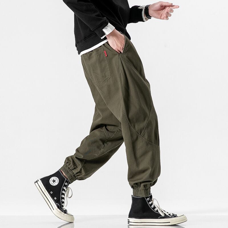 [BIGEMAN Series] ★Casual Pants★ 2color, 3/4 length bottoms, pants, unisex, men's, large size, black, green, easy to match