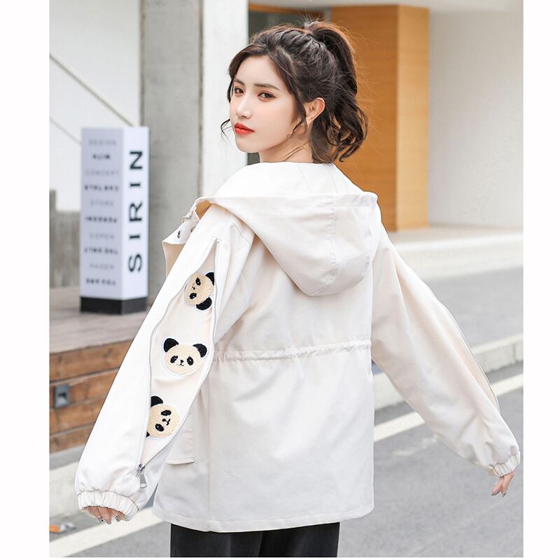 [QIZHI Series]★Jacket★ 3color Outer Panda with Hat Cute Casual Black Beige Blue