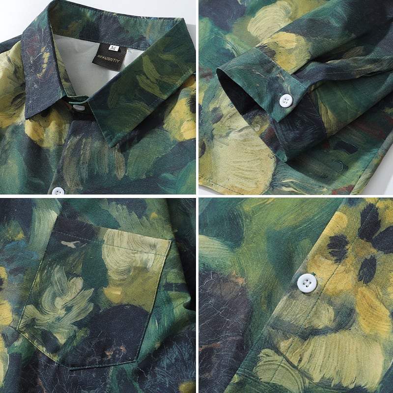 [BEAT BOY Series] ★Long Sleeve Shirt★ Floral Shirt Tops Print Green Green ML XL 2XL Unisex Men's