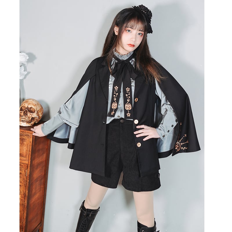 [Kokaisha---Mou Series] ★Chinese-style outerwear★ Cloak, embroidered, fashionable, black, ML, original, slimming