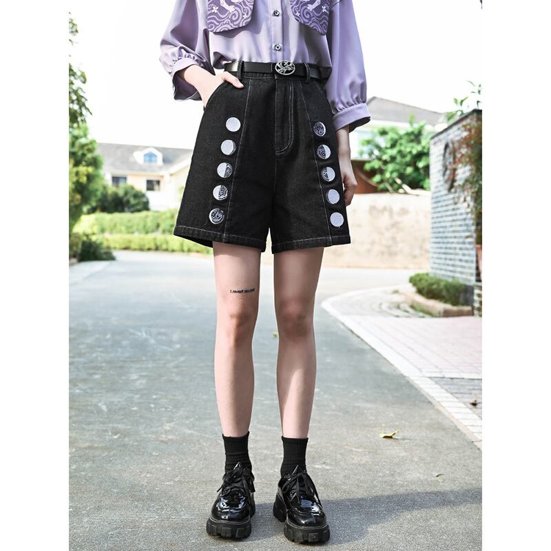 [Kokaisha---Moon phase series]★Denim pants★Shorts bottoms Black, black, retro, easy to match, slimming