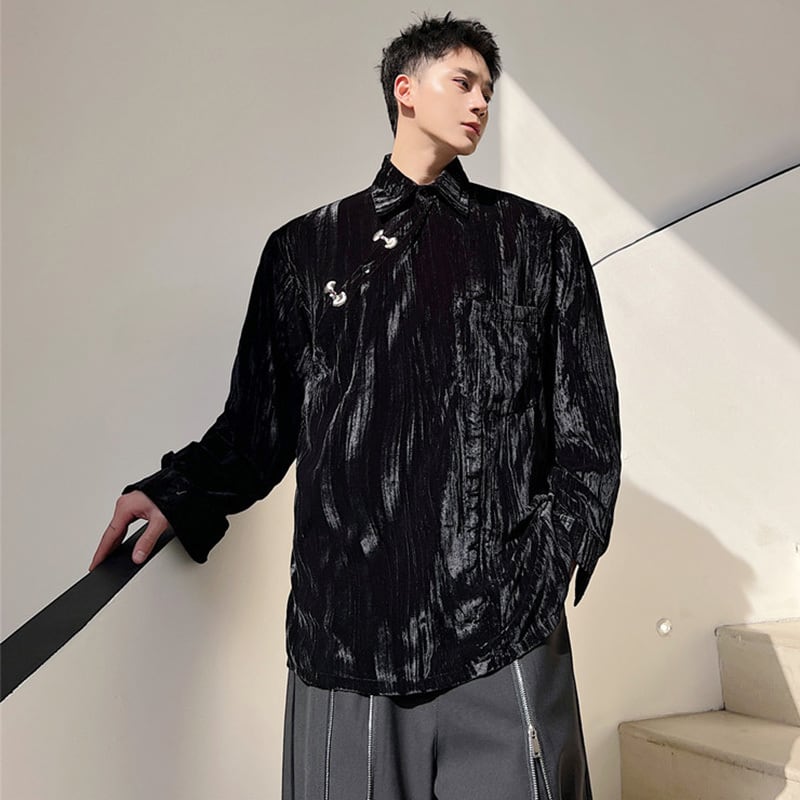 [Illustrated series] ★China style shirt★ 2color velvet improved Tang suit unisex men's black red