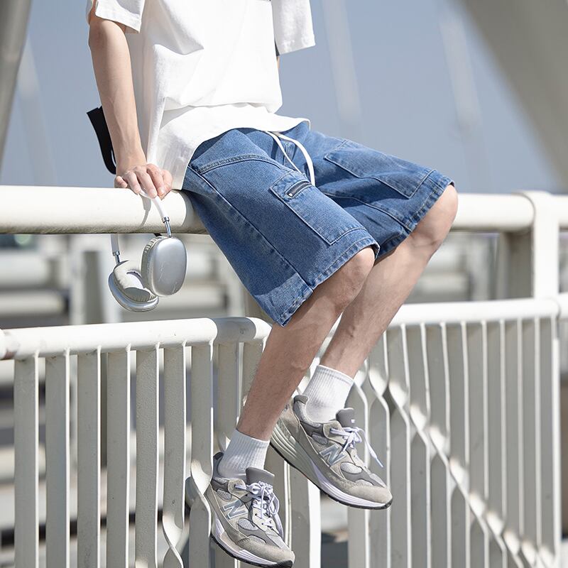 [BIGEMAN Series]★Denim shorts★ 3color bottoms short length pants unisex men's large size classic blue black