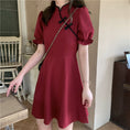 Load image into Gallery viewer, [KEKE Series]★China Dress★ 2color Short Length Date, Graduation Ceremony, Wedding, Slimming Chinese Clothing SML Red Black Short Sleeve
