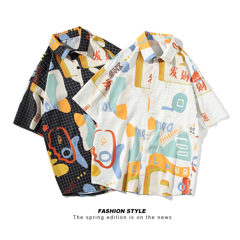 [MUCHUANLANG Series]★Shirt★ Tops 2color Unisex Men's Large Size Unique Travel Beach