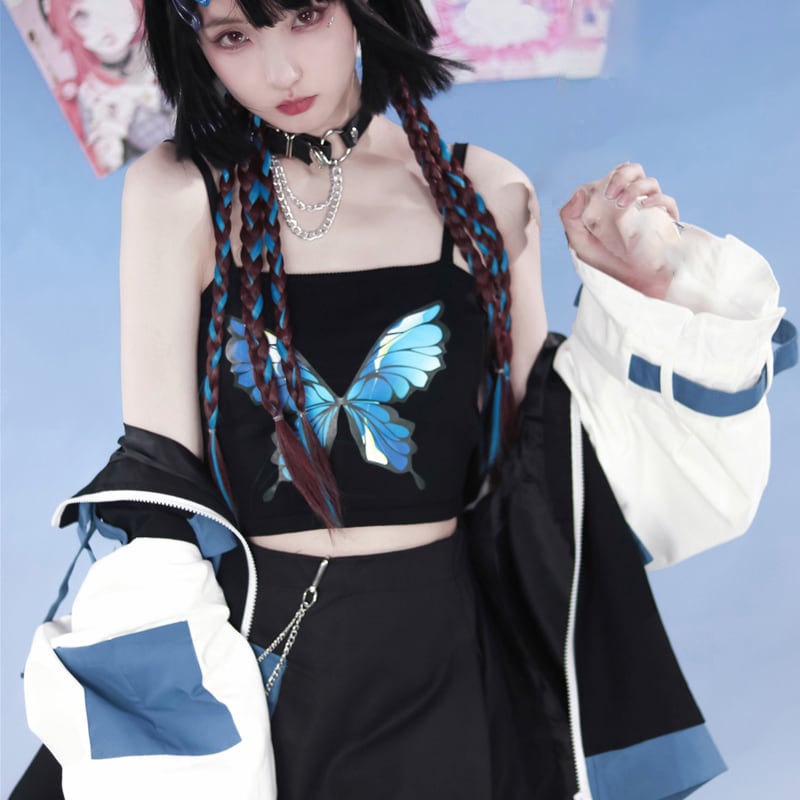 [Momoko Sakura Series] ★Camisole★ Cute butterfly original blue black easy to match ladies fashionable