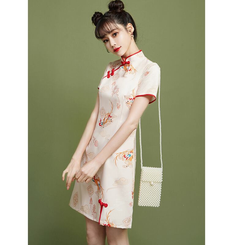 [XIANGSHU Series] ★Cheongsam dress★ Short length, slimming, party, wedding, large size, improves temperament