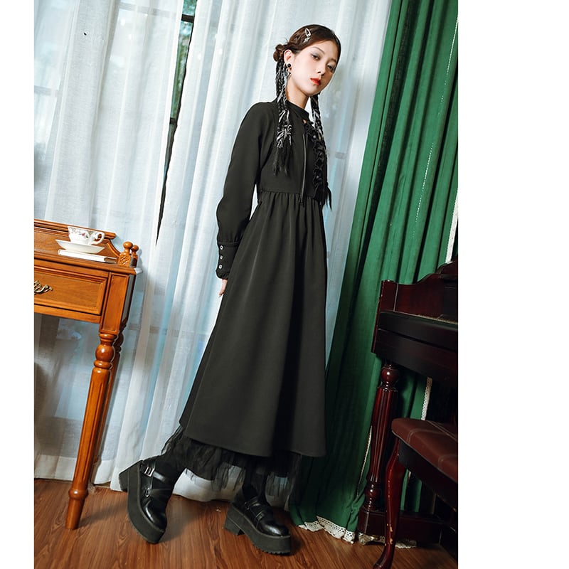 [Ancient mansion --- 臇薇 series] ★China style dress★ Long dress Black Black China button