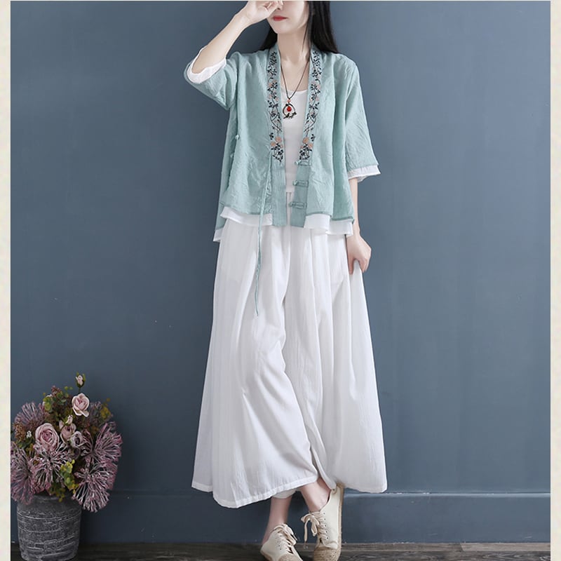 [Qing Series]★Chinese style tops★ 5color Happi coat Chinese clothing Improved Tang suit Blue green Blue Pink White Navy