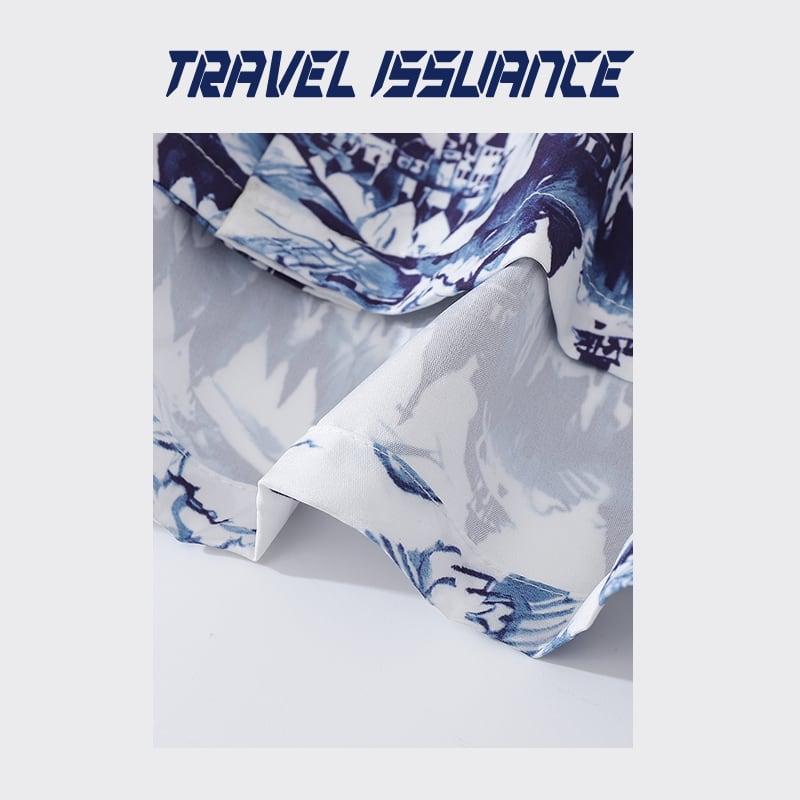 【TRAVEL ISSUANCEシリーズ】★花柄シャツ★ レトロ アロハシャツ 沖縄 ハワイ トップス 海辺 半袖シャツ 男女兼用 メンズ プリント