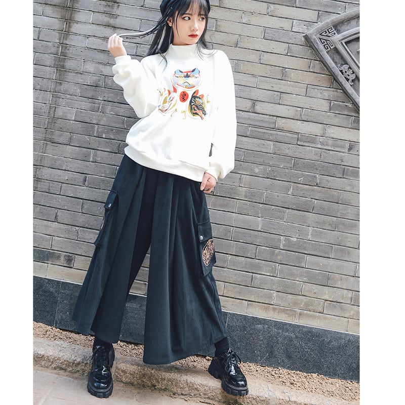 [Old Monster---Song of the Four Wise Men Series]★China style pants★Bottoms Gaucho pants ML XL corduroy fabric black