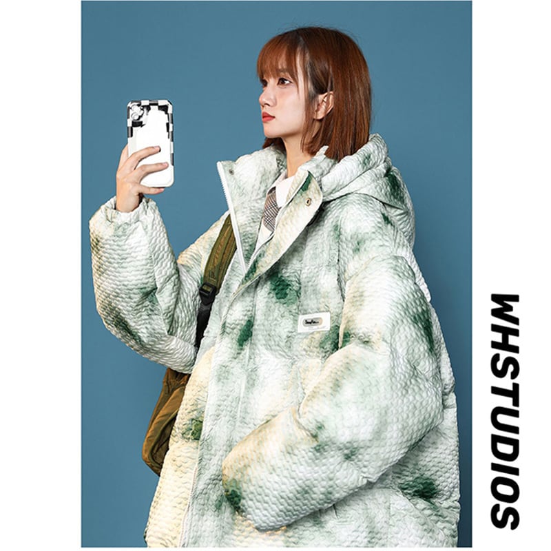 [Morimoto Series] ★Winter Coat★ 3color Cotton Coat Unisex Men's Print Gray Blue Green