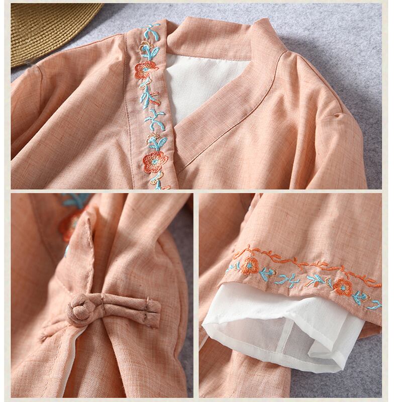 [Qing Series]★China style shirt★ Tops 5 colors White Pink Blue Purple Blue Green V-neck Embroidery Three-quarter sleeves