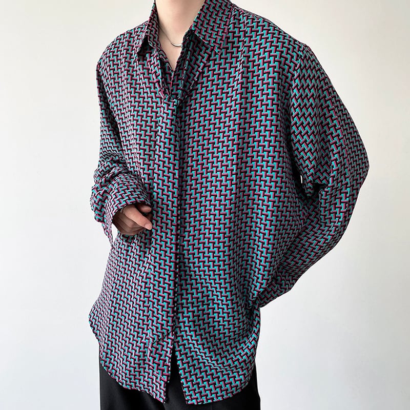 [Illustrated Series]★Shirt★ Tops 2color Unisex Men's Geometric Pattern Unique Spring Clothes ML XL Print Loose