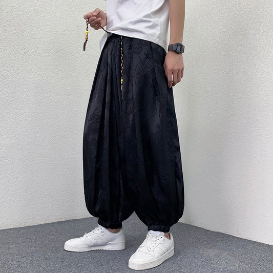 [YISHUO Series]★China Style Pants★Casual Pants Print Unisex Men's Black Black