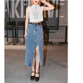 Load image into Gallery viewer, [Kokaisha---Hikimai Series] ★Denim skirt★ 2color bottoms with belt and slit black blue
