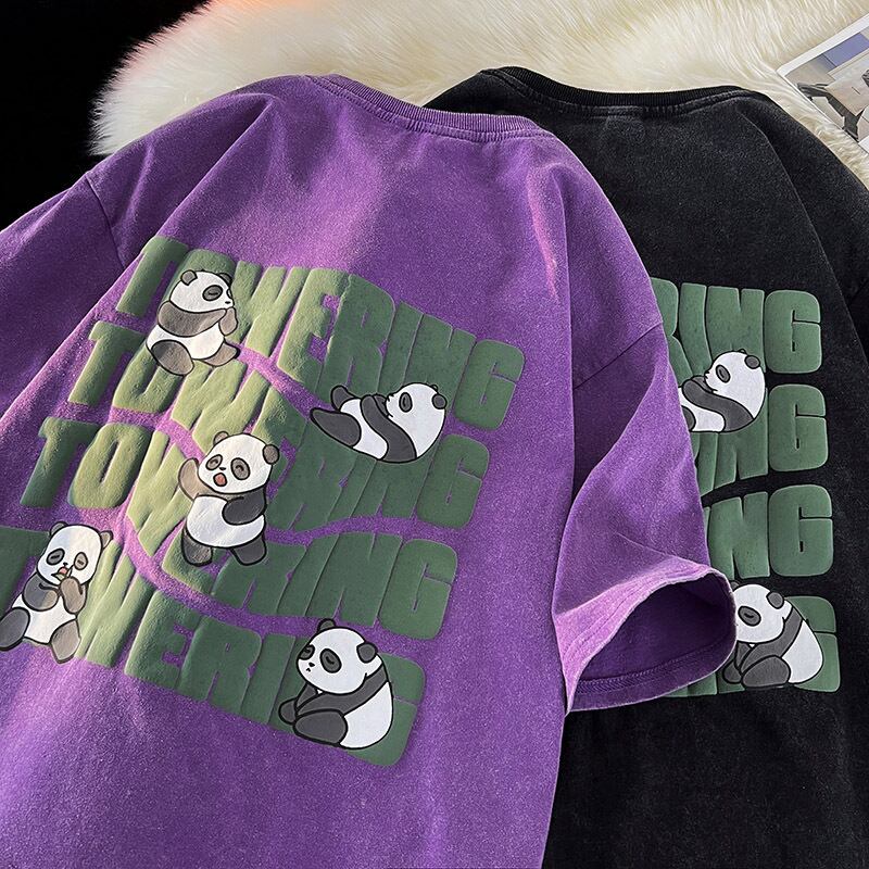 [CHAOMEICHEN Series]★T-shirt★ 3color Unisex Men's Large Size Panda Black Gray Brown Purple