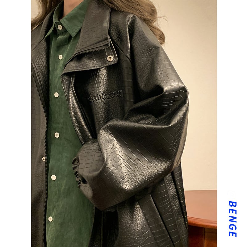 [BENGE Series] ★Jacket★ 3color PU outerwear, unisex, men's, large size, cool, unique